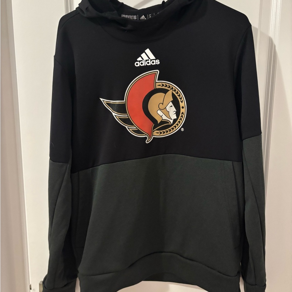 Adidas Men's Black and Dark Green Sweater